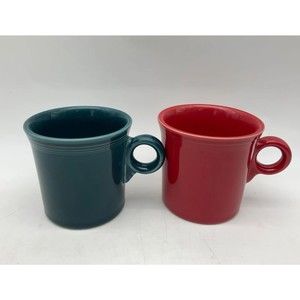 Fiesta Ware Tom Jerry Coffee Mugs Set of 2 HLC O Ring Handle Cups Red Green
